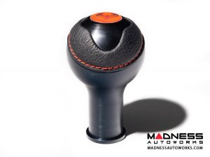 FIAT 500 Gear Shift Knob - Black Italy  - Black Base/ Black Leather Top + Red ABARTH Logo - V2